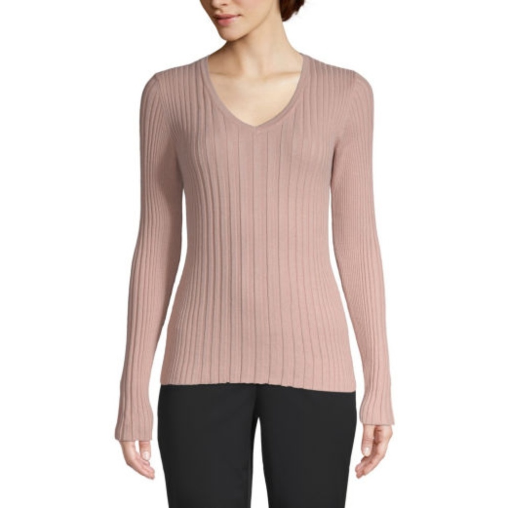 Liz Claiborne V Neck Long Sleeve Pullover Sweater